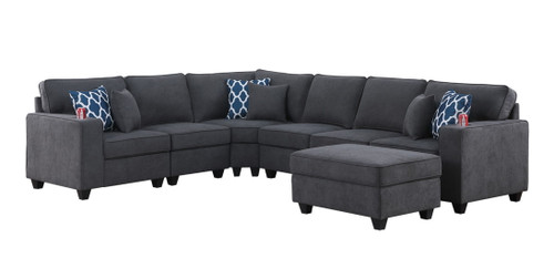 Cooper - 7 Piece Reversible L-Shape Sectional Sofa & Comfort Ottoman, And Cupholder - Stone Gray