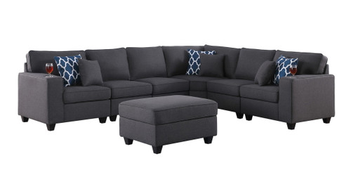Cooper - 7 Piece Reversible L-Shape Sectional Sofa With Ottoman And Cupholder - Dark Gray