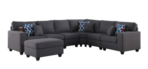 Cooper - 7 Piece Reversible L-Shape Sectional Sofa & Comfort Ottoman And Cupholder - Dark Gray