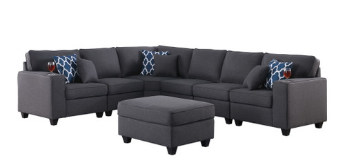 Cooper - 7 Piece Reversible L-Shape Sectional Sofa & Comfort Ottoman And Cupholder - Dark Gray