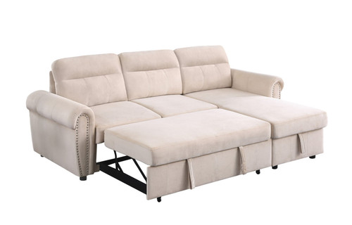 Ashton - Reversible Sleeper Sectional Sofa Chaise - Beige