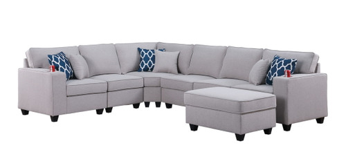 Cooper - 7 Piece Reversible L-Shape Sectional Sofa & Ottoman And Cupholder - Light Gray