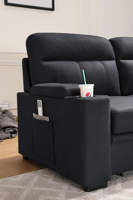 Kaden - Sleeper Sectional Sofa Chaise With Storage Arms And Cupholder - Black