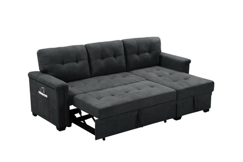 Kinsley - Sleeper Sectional Sofa Chaise With USB Charger And Tablet Pocket - Dark Gray