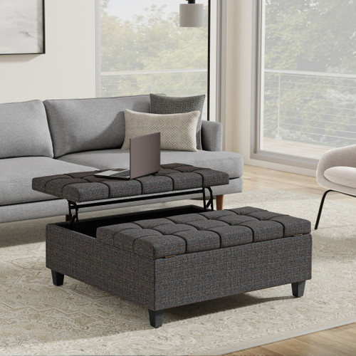 Harrison - Large Square Coffee Table Storage Ottoman - Ebony