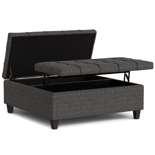 Harrison - Large Square Coffee Table Storage Ottoman - Ebony
