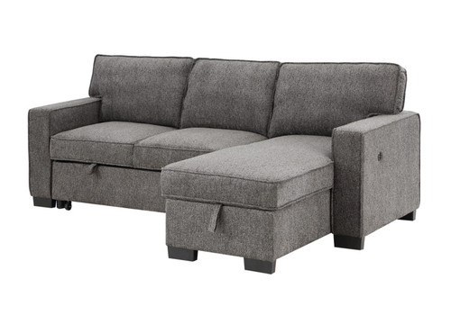 Estelle - Reversible Sleeper Sectional With Storage Chaise Drop-Down Table 2 Cup Holders And 2 USB Ports - Dark Gray