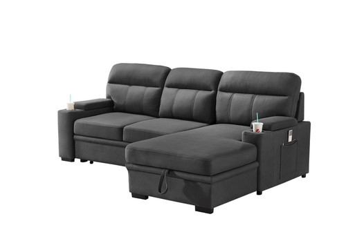 Kaden - Sleeper Sectional Sofa Chaise With Storage Arms And Cupholder - Gray