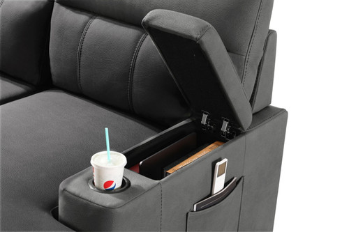 Kaden - Sleeper Sectional Sofa Chaise With Storage Arms And Cupholder - Gray