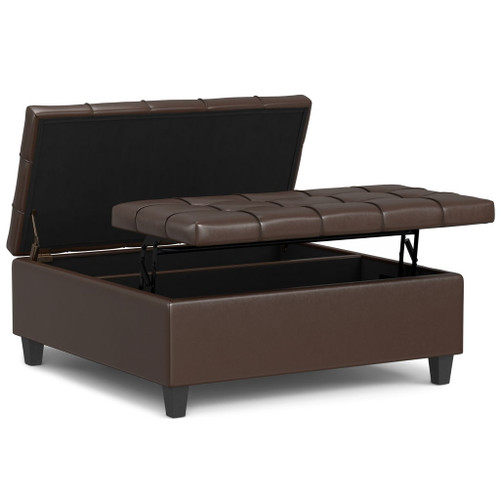 Harrison - Large Square Coffee Table Storage Ottoman - Brown