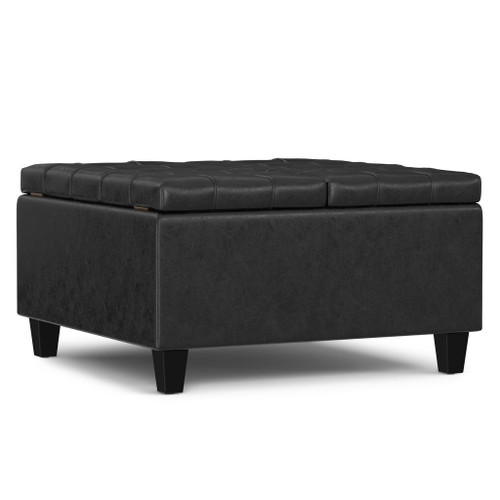 Harrison - Small Square Coffee Table Storage Ottoman - Distressed Black