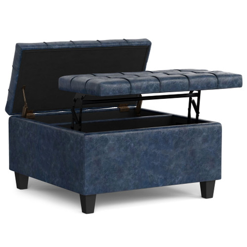Harrison - Small Square Coffee Table Storage Ottoman - Blue