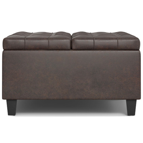 Harrison - Small Square Coffee Table Storage Ottoman - Distressed Brown