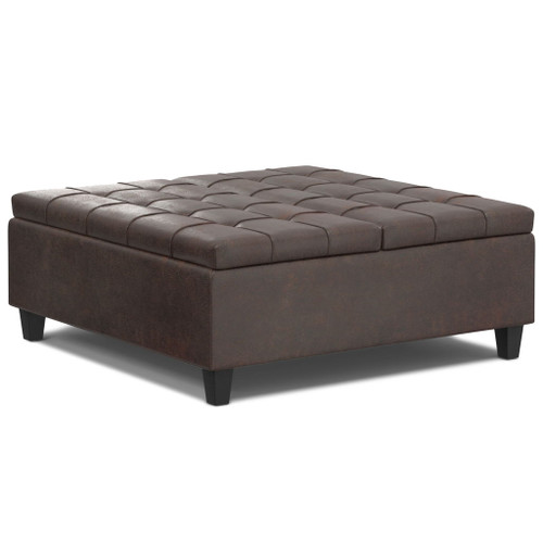 Harrison - Large Square Coffee Table Storage Ottoman - Distressed Brown