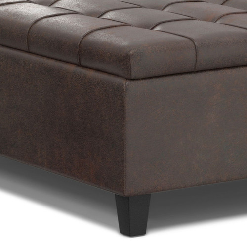 Harrison - Large Square Coffee Table Storage Ottoman - Distressed Brown