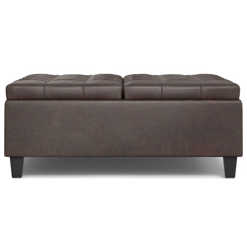 Harrison - Large Square Coffee Table Storage Ottoman - Distressed Brown