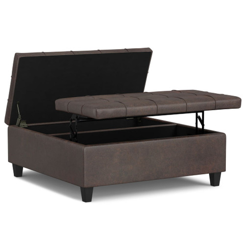 Harrison - Large Square Coffee Table Storage Ottoman - Distressed Brown