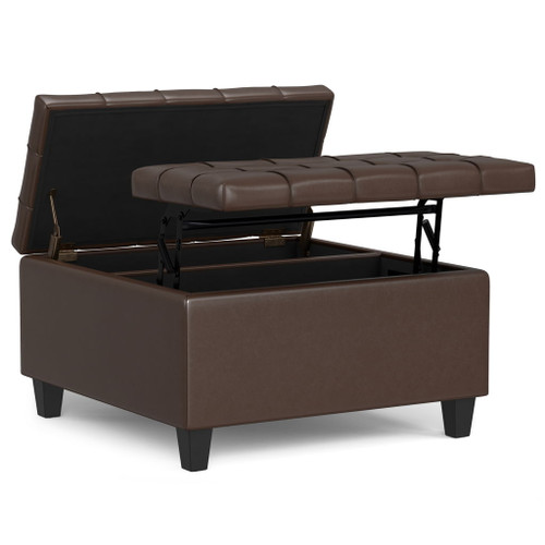 Harrison - Small Square Coffee Table Storage Ottoman - Brown