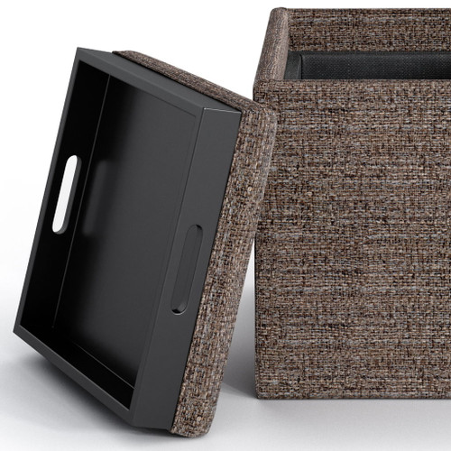 Rockwood - Cube Storage Ottoman With Tray - Mink Brown