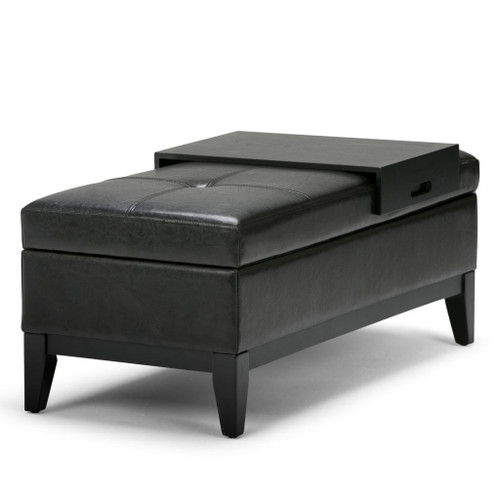 Oregon - Storage Ottoman Bench With Tray - Midnight Black