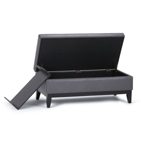 Oregon - Storage Ottoman Bench With Tray - Stone Gray