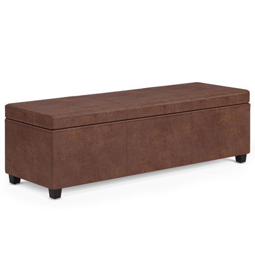 Avalon - Extra Large Storage Ottoman Bench - Distressed Saddle Brown