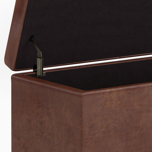 Avalon - Extra Large Storage Ottoman Bench - Distressed Saddle Brown