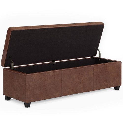Avalon - Extra Large Storage Ottoman Bench - Distressed Saddle Brown