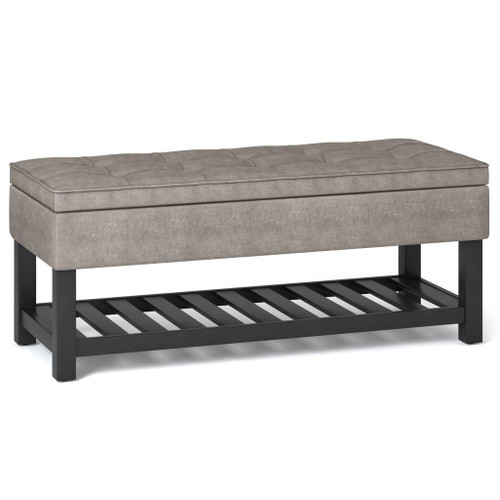 Cosmopolitan - Storage Ottoman Bench With Open Bottom - Distressed Gray Taupe