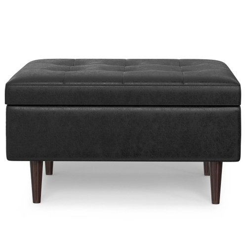 Shay - Mid Century Small Coffee Table Storage Ottoman - Distressed Black