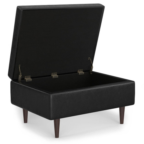 Shay - Mid Century Small Coffee Table Storage Ottoman - Distressed Black