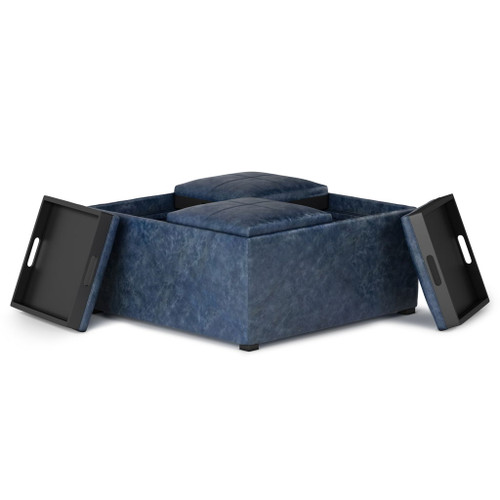 Avalon - Square Coffee Table Storage Ottoman - Denim Blue