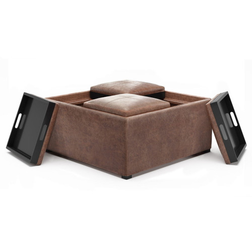 Avalon - Square Coffee Table Storage Ottoman - Distressed Umber Brown