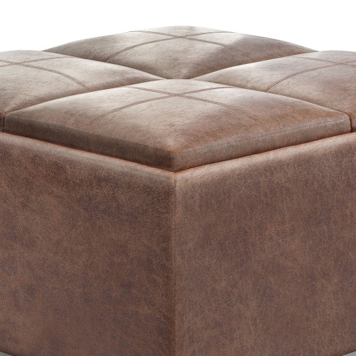 Avalon - Square Coffee Table Storage Ottoman - Distressed Umber Brown