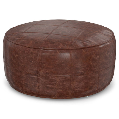 Connor - Round Coffee Table Pouf - Distressed Brown