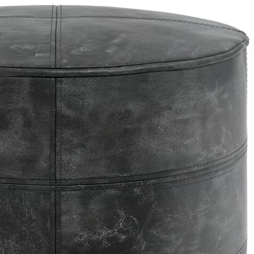 Connor - Round Pouf - Distressed Black