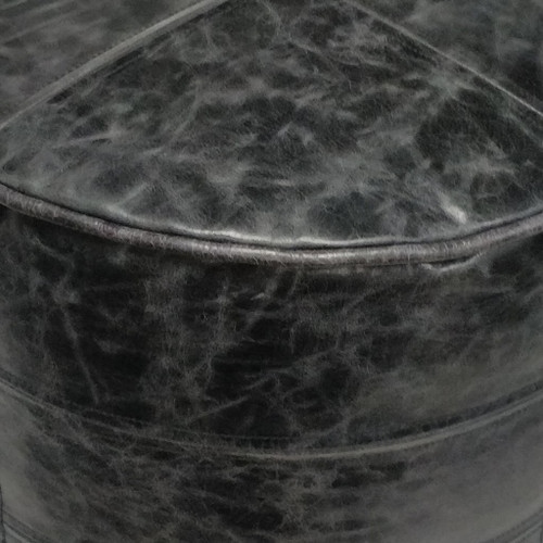 Connor - Round Pouf - Distressed Black