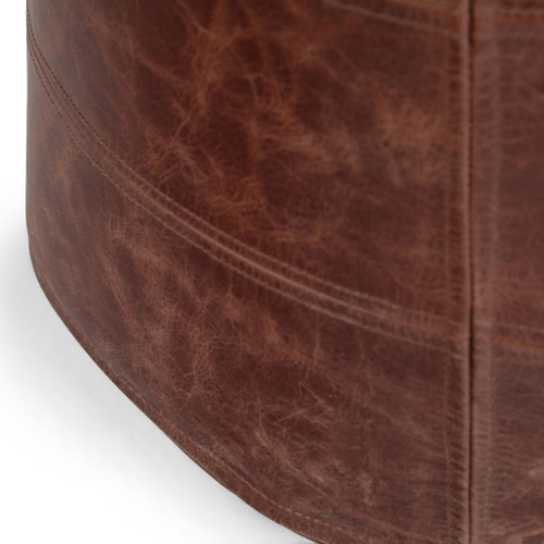 Connor - Round Pouf - Distressed Brown