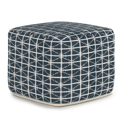 Noreen - Square Pouf - Dark Blue / White