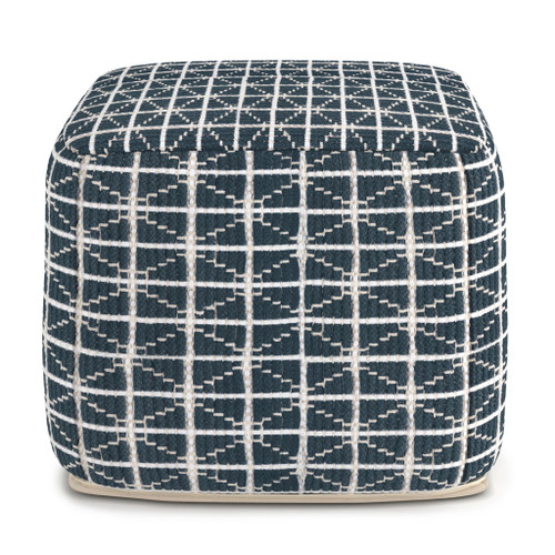 Noreen - Square Pouf - Dark Blue / White