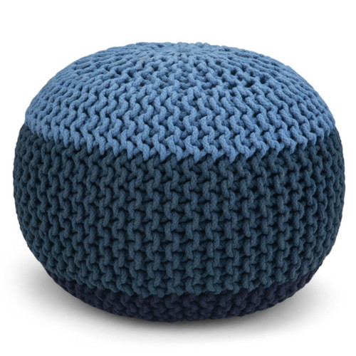 Nikki - Hand Knit Round Pouf - Blue / Navy Blue
