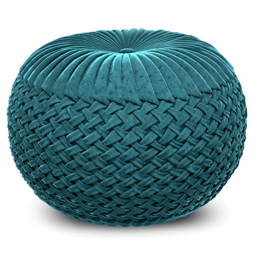 Grafton - Velvet Round Pouf - Teal