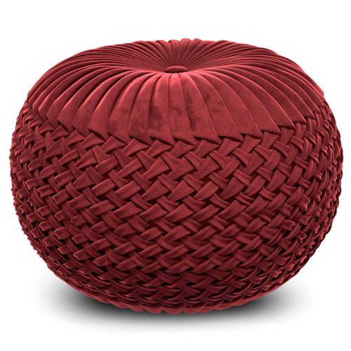 Grafton - Velvet Round Pouf - Maroon