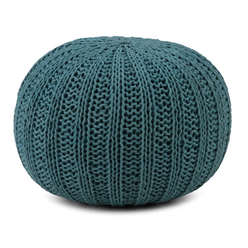 Shelby - Hand Knit Round Pouf - Teal