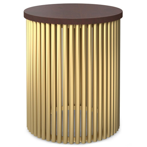 Demy - Metal And Wood Accent Table - Cognac / Gold