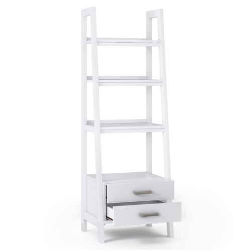 Sawhorse - Ladder Shelf With Storage - White