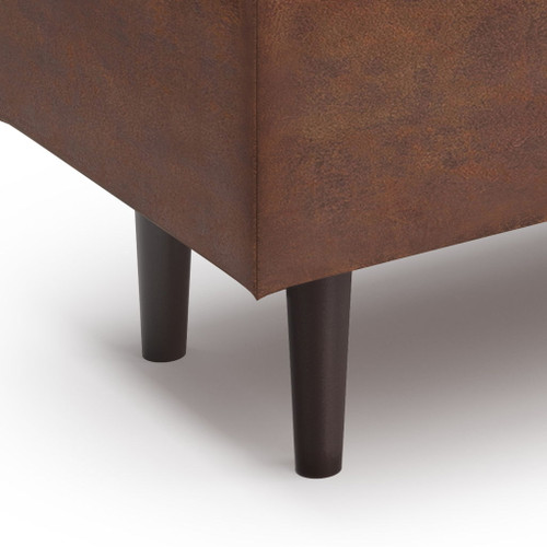 Shay - Mid Century Rectangular Storage Ottoman - Distressed Saddle Brown