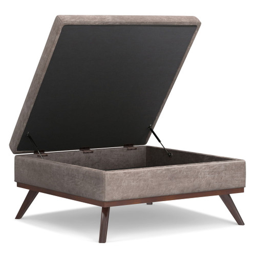 Owen - Extra Large Square Coffee Table Storage Ottoman - Distressed Gray Taupe