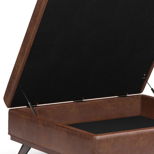 Owen - Extra Large Square Coffee Table Storage Ottoman - Distressed Saddle Brown
