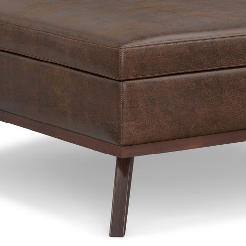 Owen - Extra Large Square Coffee Table Storage Ottoman - Distressed Chestnut Brown